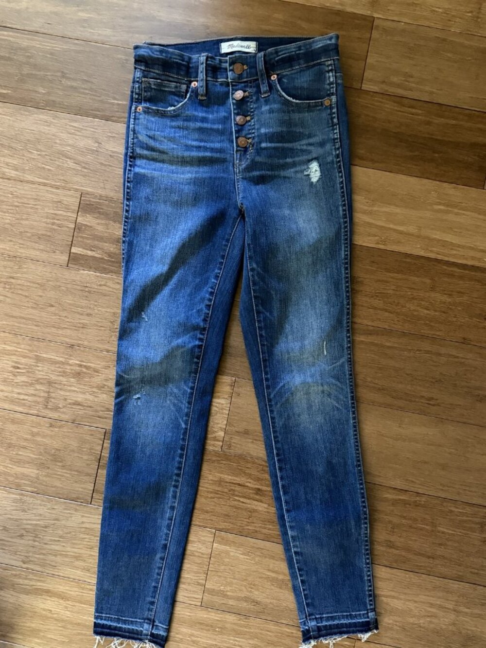 Madewell 10" High-Rise Skinny Jeans Button Fly Drop Hem Medium Wash 25